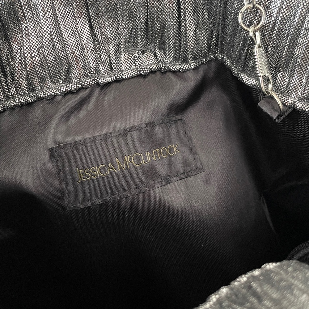 Jessica McClintock Vivienne Pleated Silver Bow Bag - Picture 5 of 5